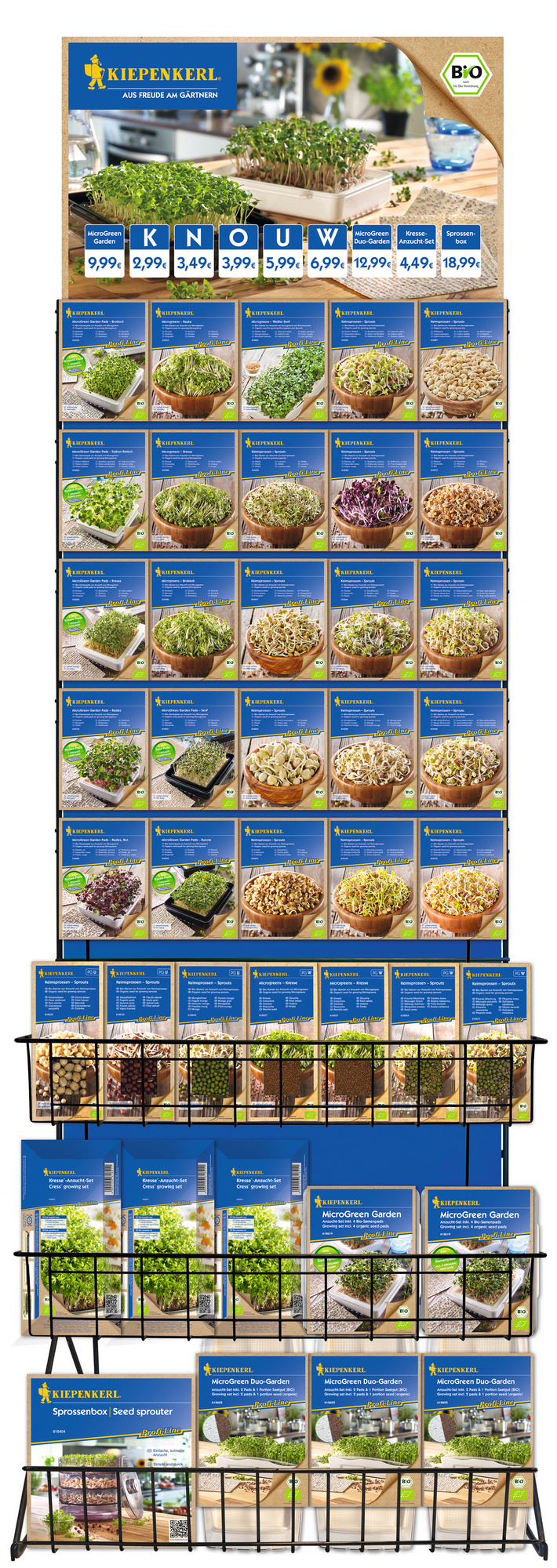 2025 - Frühjahr - Themenständer Kiepenkerl Keimsprossen + Microgreen-Pads + Anzuchtsgefäße