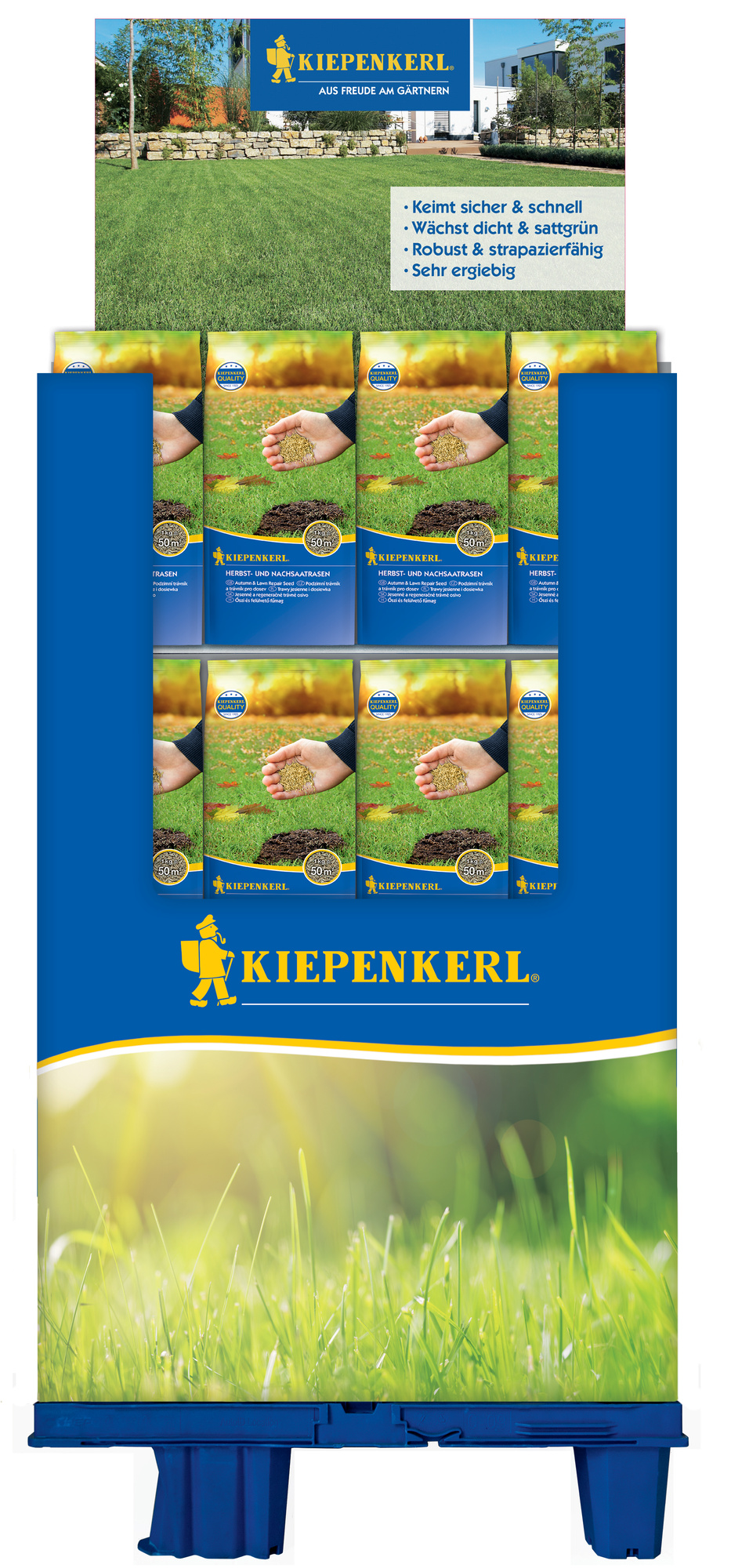 2025 - Frühjahr - Kiepenkerl Herbst-/Nachsaat-Rasen 1kg im 1/4-Palettendisplay - 75St.