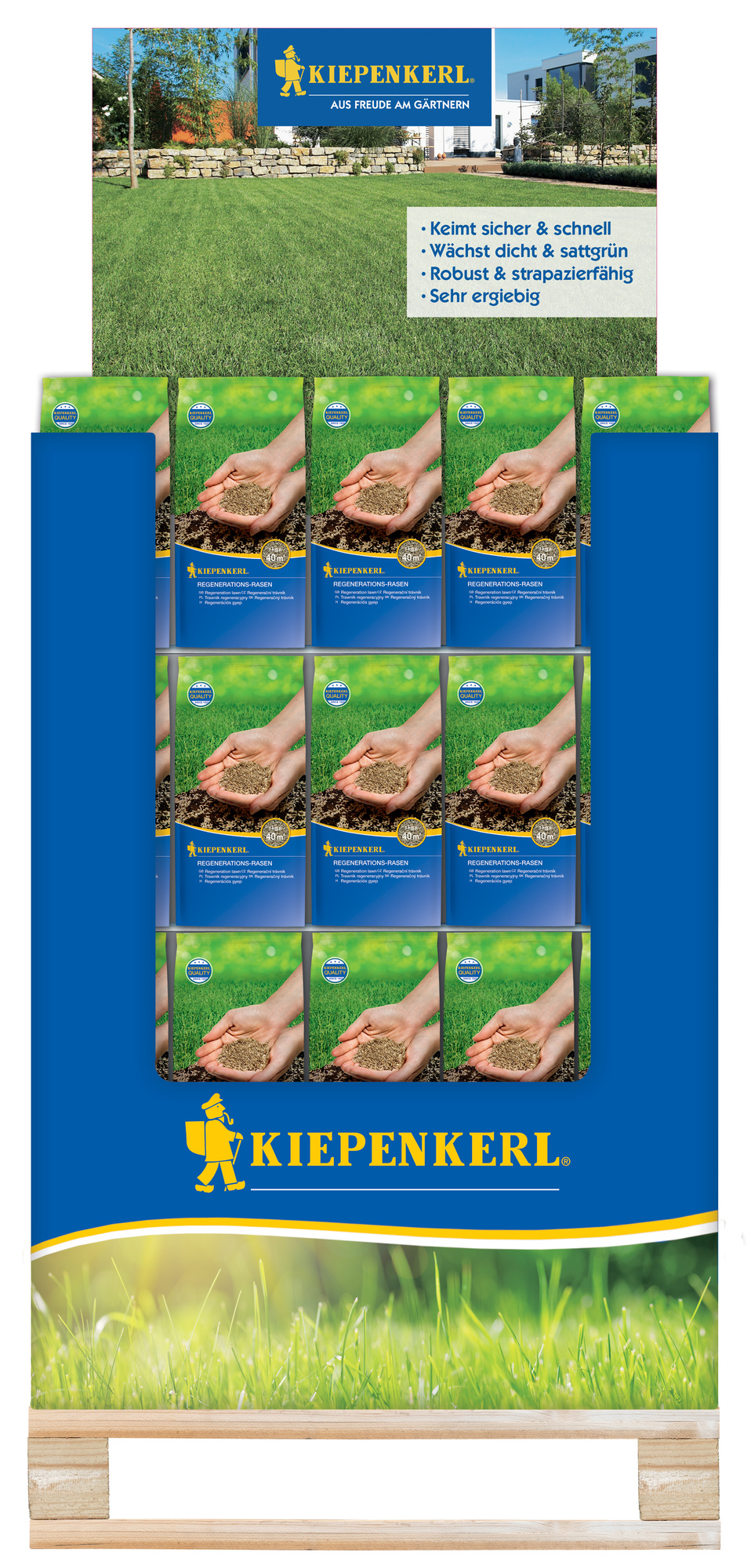 2025 - Frühjahr - Kiepenkerl Regenerationsrasen 1kg im 1/2-Palettendisplay - 150St.